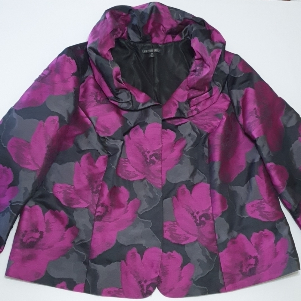 Lafayette 148 Blended Wool Purple Floral Print Blazer - Picture 3 of 9
